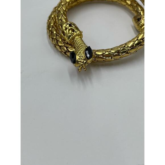 Vintage Golden Mesh Stretch Black Eye Rhinestone Egyptian Snake Coil Bracelet - Picture 7 of 14